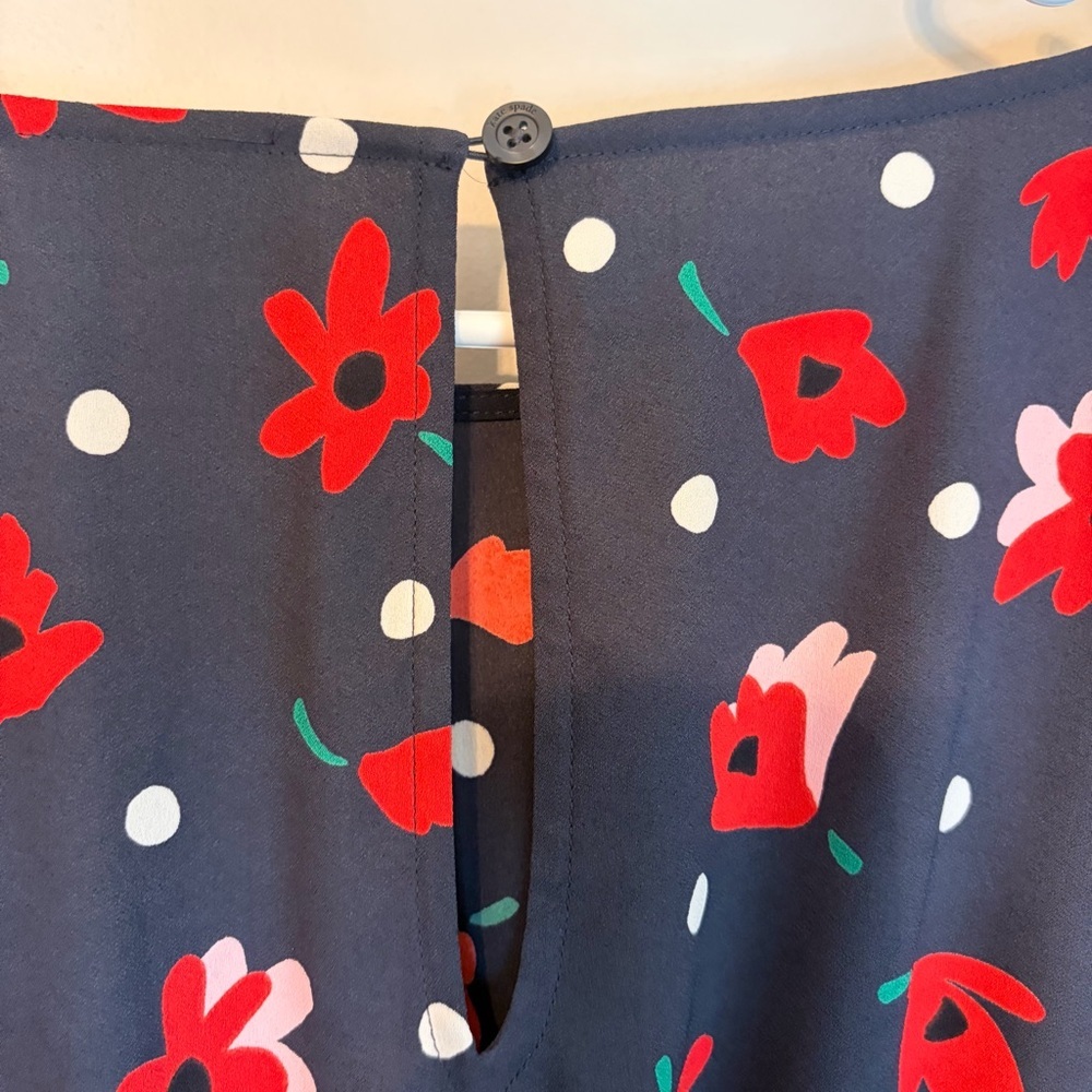 Kate Spade Dark Blue Dress with Red and White Floral Pattern - Picture 9 of 11
